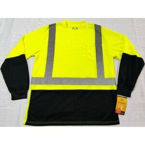 North 15 High Vis LS Safety Work T-Shirt Pocket ASNI Class 2 Yellow Black Sz L